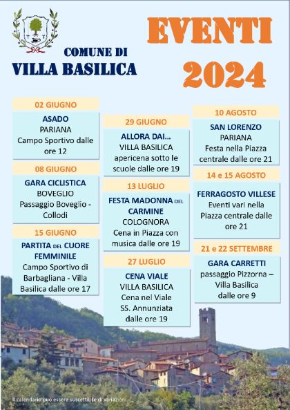 Calendario eventi 2024 Villa Basilica