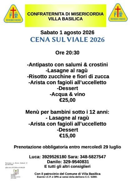 Cena sul Viale 2026
