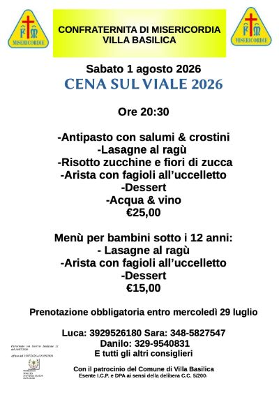 Cena sul viale 2026